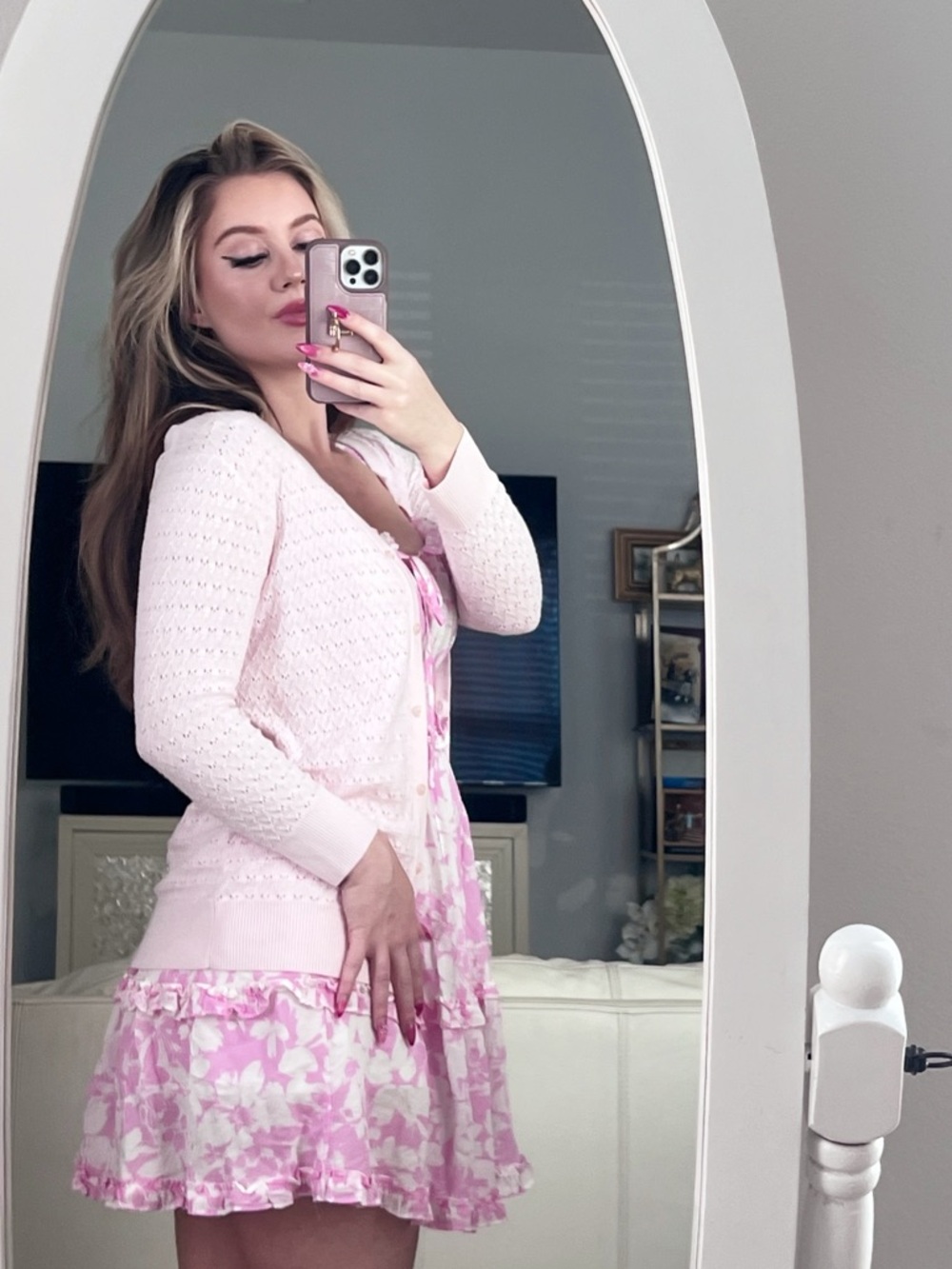 Merona Light Pink Open-Knit Button Cardigan